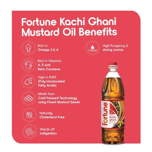 Fortune Fortune Premium Kachi Ghani Pure Mustard Oil, 500 ml Bottle - Image 5