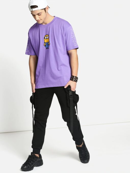 Men Purple Boxy Fit Printed Round Neck Pure Cotton T-Shirt - Image 5