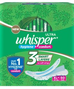 Whisper Ultra Clean Sanitary Pads - XL Plus, Locks Wetness & Odour, 50 pcs
