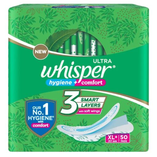 Whisper Ultra Clean Sanitary Pads - XL Plus, Locks Wetness & Odour, 50 pcs