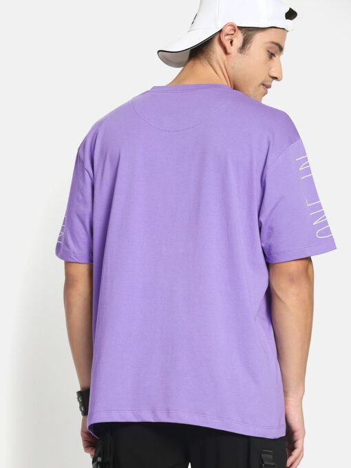 Men Purple Boxy Fit Printed Round Neck Pure Cotton T-Shirt - Image 3