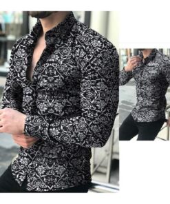 ASHWARUDRA CASUAL PRINTED BLACK FULL SLEEVE SHIRTS (XXL)
