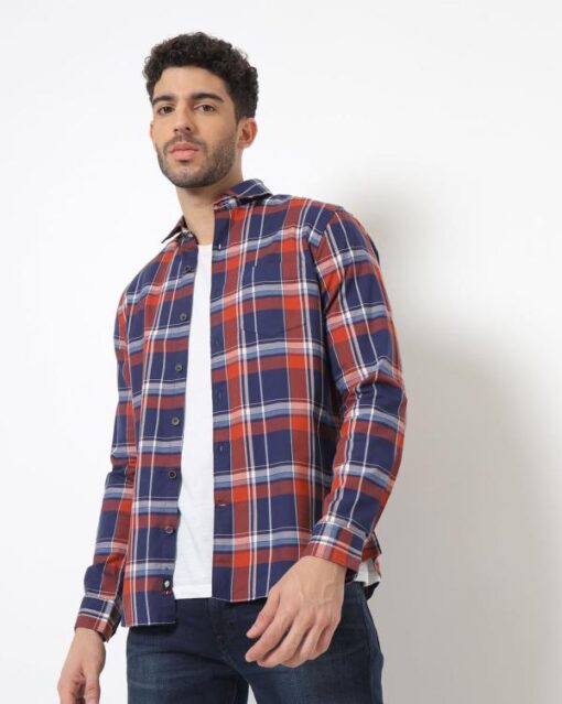 Checked Slim Fit Shirt with Patch Pocket
