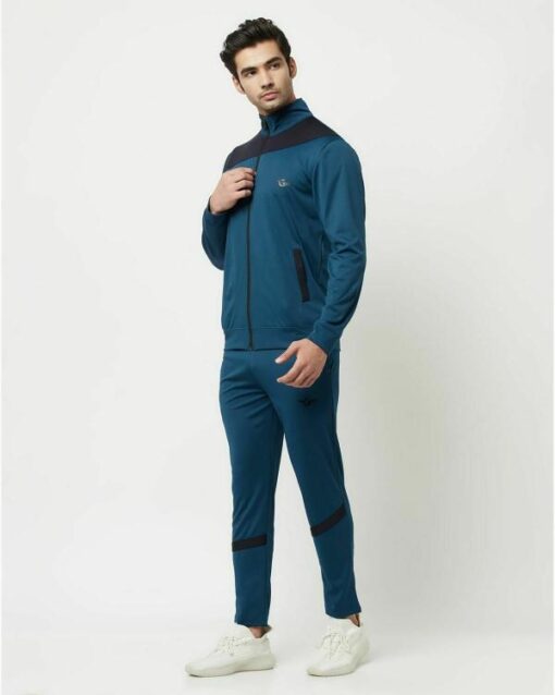 Glito Blue & Black Color Blocked Stretchable Regular Fit Gym Wear Track Suit For Men - Image 2