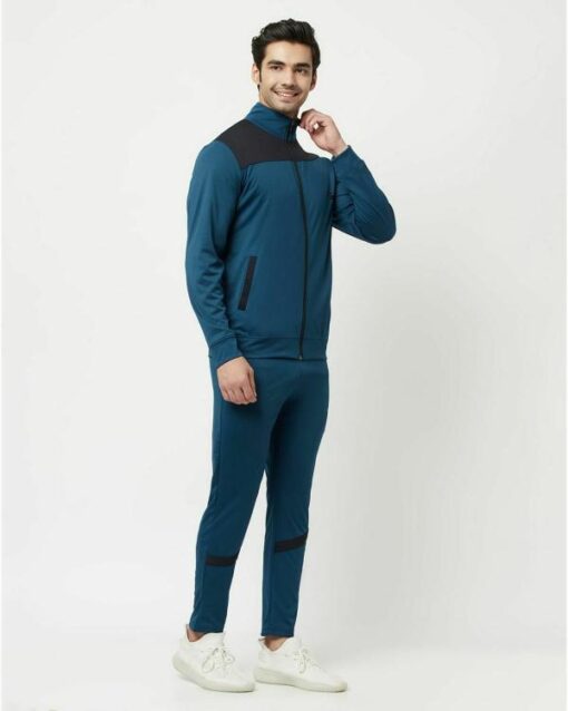 Glito Blue & Black Color Blocked Stretchable Regular Fit Gym Wear Track Suit For Men - Image 3