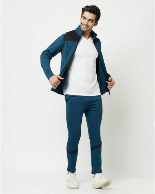 Glito Blue & Black Color Blocked Stretchable Regular Fit Gym Wear Track Suit For Men - Image 5