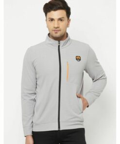 Glito Grey Solid Dry-Fit Regular Fit Sports Wear Jacket/Upper For Men