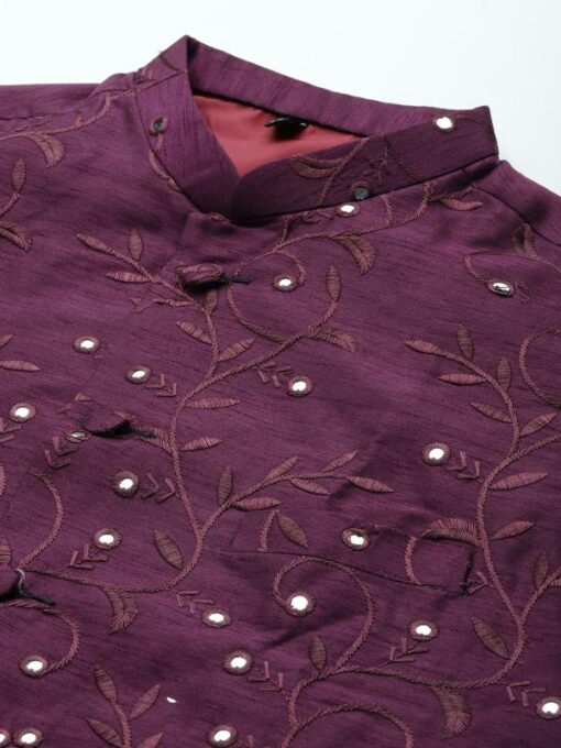 Hang-up Men Purple Embroidery Dupion Kurta Pyjama Set - Image 3