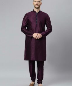 Hang-up Men Purple Embroidery Dupion Kurta Pyjama Set