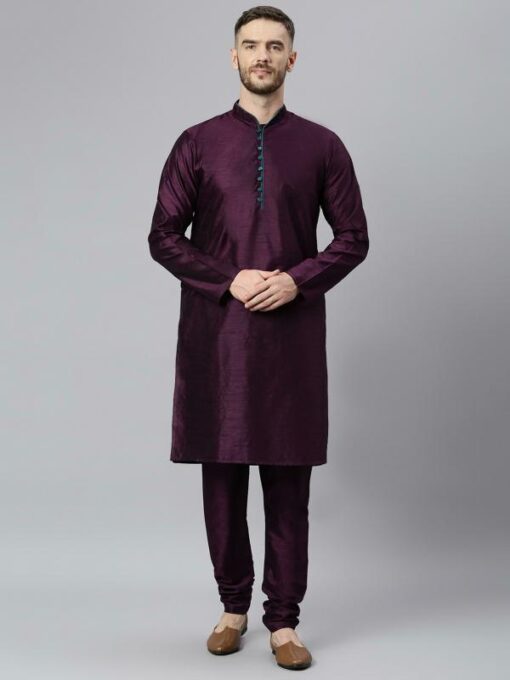 Hang-up Men Purple Embroidery Dupion Kurta Pyjama Set