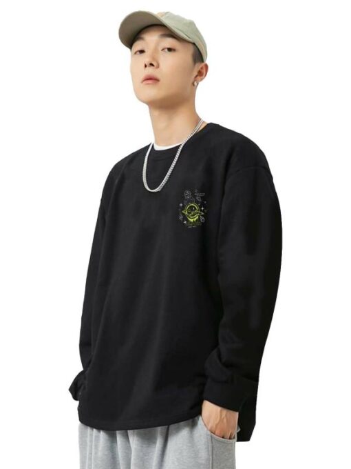 Jump Cuts Mens Printed Round Neck Full Sleeve Black, Yellow Cotton Blend Boxy Fit T-Shirt - Image 3