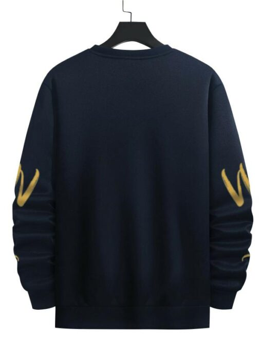 Jump Cuts Mens Printed Round Neck Full Sleeve Navy and Yellow Cotton Slim Fit Tshirt - Image 2