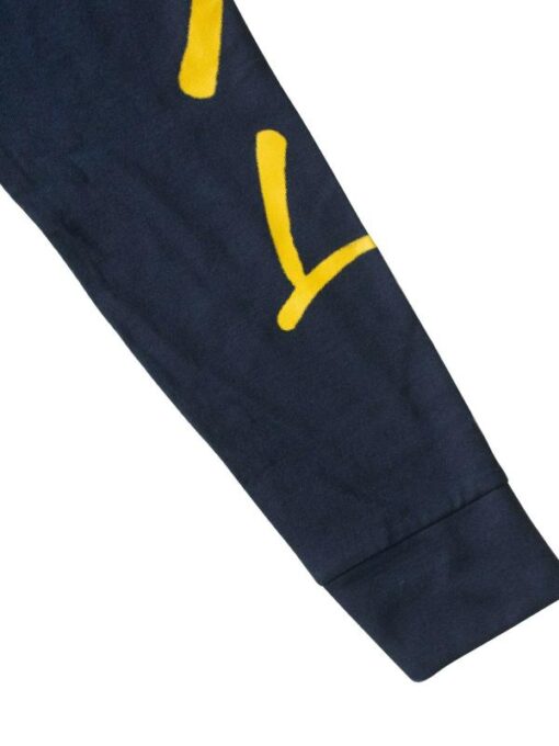 Jump Cuts Mens Printed Round Neck Full Sleeve Navy and Yellow Cotton Slim Fit Tshirt - Image 4