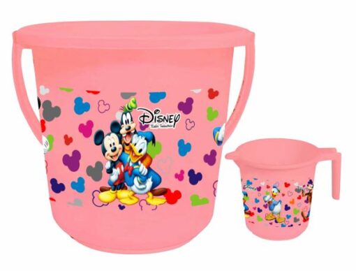 Kuber Industries Disney Team Mickey Print 2 Pieces With Mug Set, Pink, (1 Pc 16 LTR Bucket & 1 Pc 500 ML Mug)