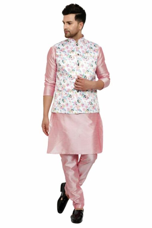 ONNIX Men Kurta, Waistcoat and Pyjama Set Silk Blend