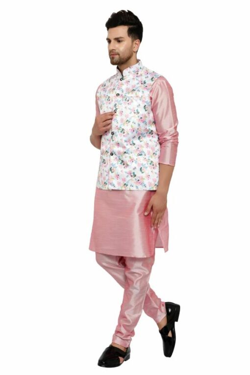 ONNIX Men Kurta, Waistcoat and Pyjama Set Silk Blend - Image 3