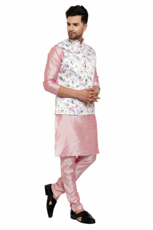 ONNIX Men Kurta, Waistcoat and Pyjama Set Silk Blend - Image 4