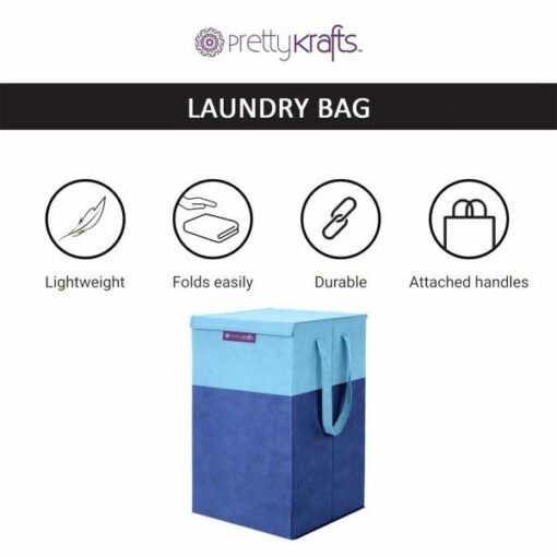 PrettyKrafts Blue Folding Laundry Basket for Clothes with Lid and Handle 75 L - Image 2