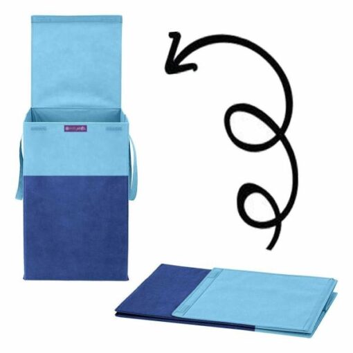 PrettyKrafts Blue Folding Laundry Basket for Clothes with Lid and Handle 75 L - Image 3
