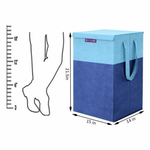 PrettyKrafts Blue Folding Laundry Basket for Clothes with Lid and Handle 75 L - Image 4