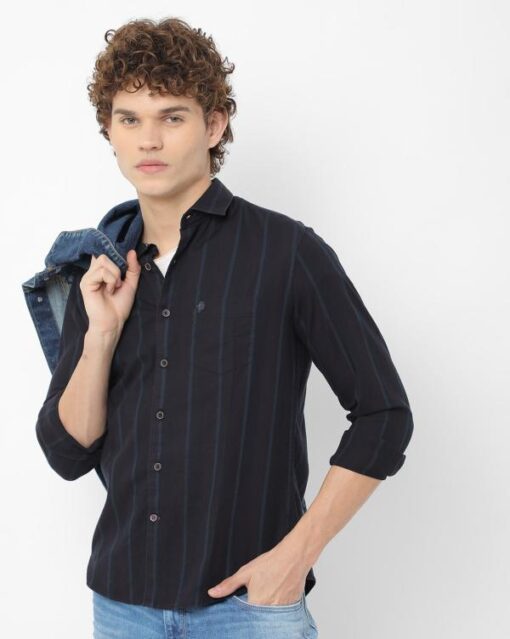 Striped Slim Fit Shirt with Cut-Away Collar (Copy)