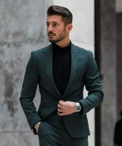Trulyfeb Men Green Solid Cotton Blend Blazer