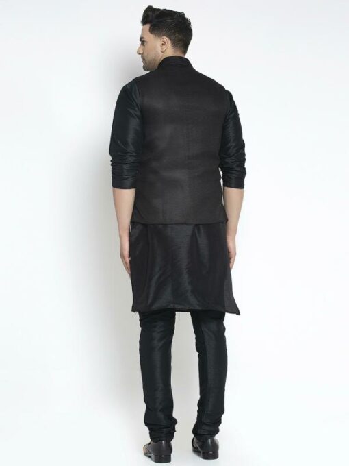 Benstoke Men's Silk Blend Black Kurta With Pyjama & Black Nehru Jacket - Image 2