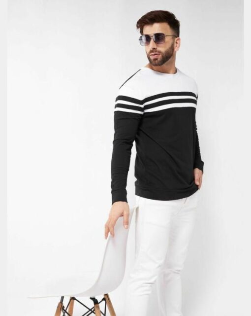 Gritstones Men Moss Black and White Color Round Neck Colorblock Cotton T-Shirt - Image 2