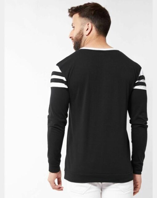 Gritstones Men Moss Black and White Color Round Neck Colorblock Cotton T-Shirt - Image 3