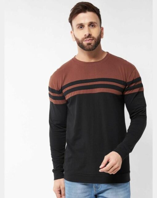Gritstones Men Moss Black and White Color Round Neck Colorblock Cotton T-Shirt - Image 4