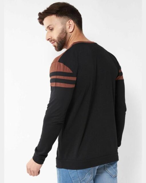 Gritstones Men Moss Black and White Color Round Neck Colorblock Cotton T-Shirt - Image 5