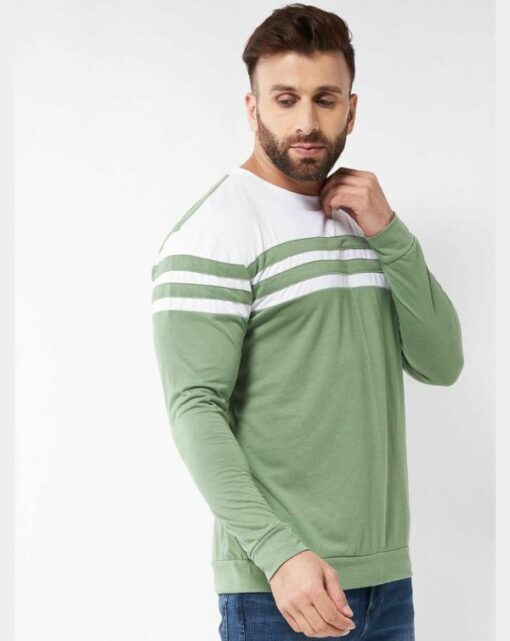 Gritstones Men Moss Black and White Color Round Neck Colorblock Cotton T-Shirt