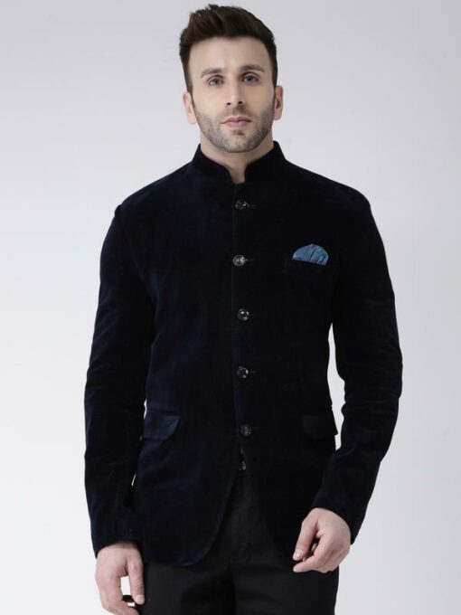 Hangup Men's Blazer Velvet Regular Solid Blue5ButtonVelvetBlazer - Image 2