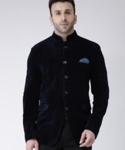 Hangup Men's Blazer Velvet Regular Solid Blue5ButtonVelvetBlazer
