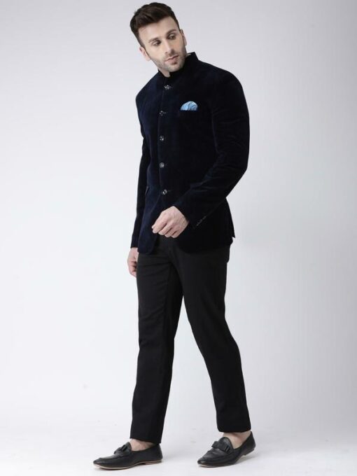 Hangup Men's Blazer Velvet Regular Solid Blue5ButtonVelvetBlazer - Image 3