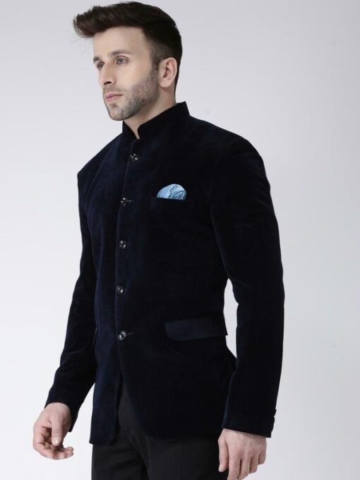 Hangup Men's Blazer Velvet Regular Solid Blue5ButtonVelvetBlazer - Image 4