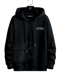 Jump Cuts Mens Printed Hooded Neck Full Sleeve Black Cotton Slim Fit T-Shirt