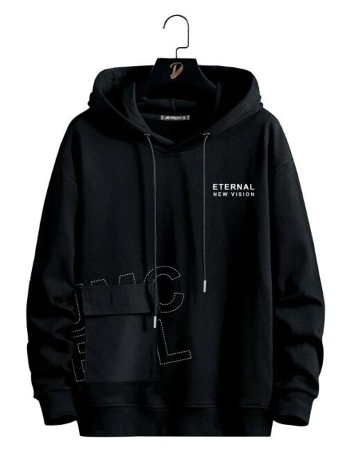 Jump Cuts Mens Printed Hooded Neck Full Sleeve Black Cotton Slim Fit T-Shirt