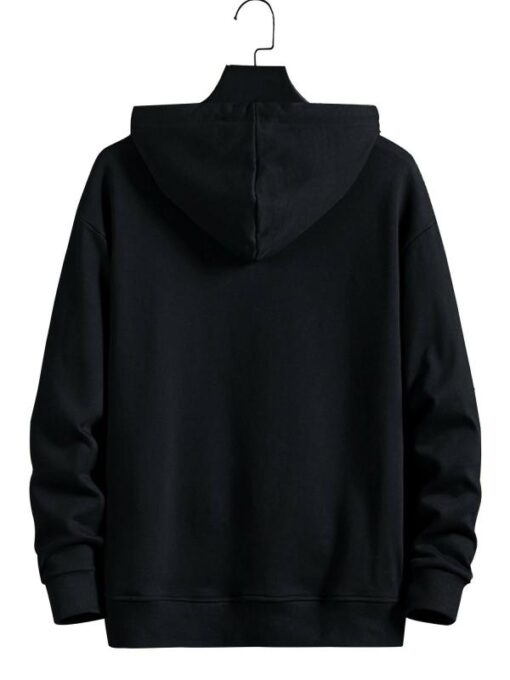 Jump Cuts Mens Printed Hooded Neck Full Sleeve Black Cotton Slim Fit T-Shirt - Image 2
