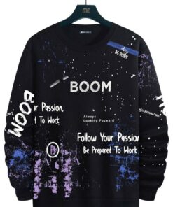 Jump Cuts Mens Printed Round Neck Full Sleeve Black and Purple Cotton Slim Fit T-Shirt