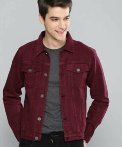 Klizen Men Maroon Solid Cotton Jacket