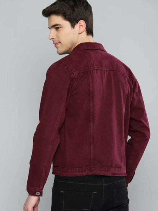 Klizen Men Maroon Solid Cotton Jacket - Image 4