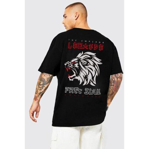 LEOTUDE Cottonblend Half Sleeve Back Print Oversized T-Shirts for Men - Image 2