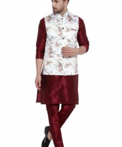 ONNIX Men Kurta, Waistcoat and Pyjama Set Silk Blend