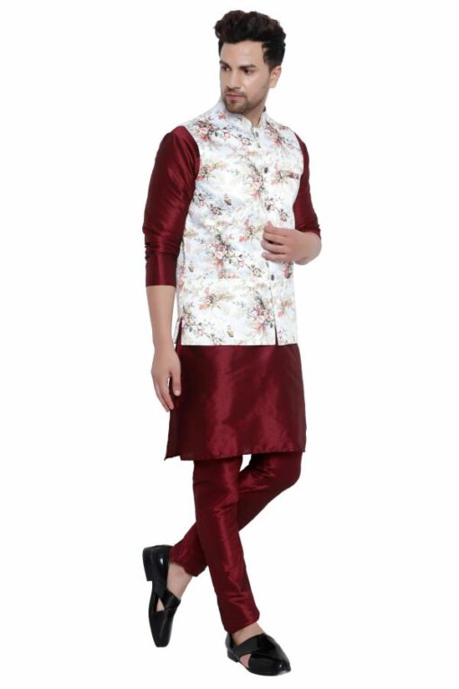 ONNIX Men Kurta, Waistcoat and Pyjama Set Silk Blend - Image 4
