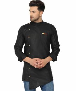 ONNIX Men's Black Short Kurta Pure Cotton, Designer Kurta, Stylish Kurta, Cut Kurta for Men