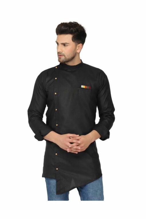 ONNIX Men's Black Short Kurta Pure Cotton, Designer Kurta, Stylish Kurta, Cut Kurta for Men