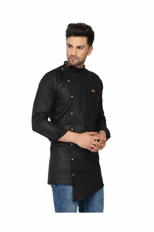 ONNIX Men's Black Short Kurta Pure Cotton, Designer Kurta, Stylish Kurta, Cut Kurta for Men - Image 3
