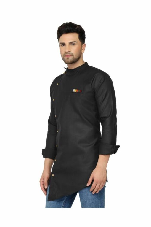 ONNIX Men's Black Short Kurta Pure Cotton, Designer Kurta, Stylish Kurta, Cut Kurta for Men - Image 4