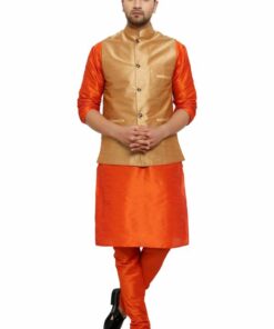 ONNIX Men's Silk Kurta Pajama With Modi Jacket, nehru Jacket With Kurta Pajama, Wedding Dress For Men, Indian Waistcoat For Men